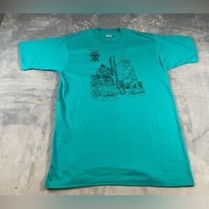 Vtg single stitch Louisiana pacific lumberjack word championships Teal T-Shirt L